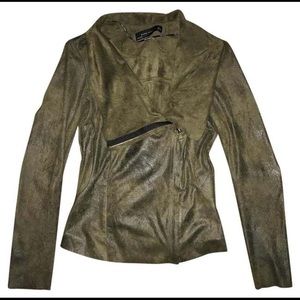 Zara Army Green Faux Suede Military Draped Jacket